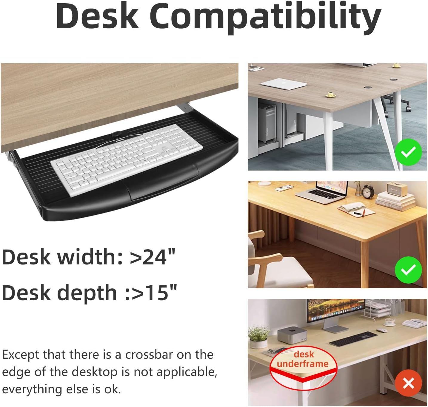 22"Wx11"D Under Desk Keyboard Tray Slide Out, Pull Out Keyboard Tray for Desk, Keyboard Holder Under Desk,Sturdy Keyboard Shelf Under Desk, Black Keyboard Drawer Desk Extender