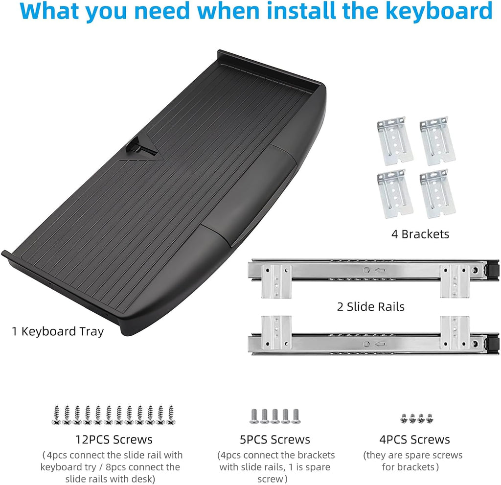 22"Wx11"D Under Desk Keyboard Tray Slide Out, Pull Out Keyboard Tray for Desk, Keyboard Holder Under Desk,Sturdy Keyboard Shelf Under Desk, Black Keyboard Drawer Desk Extender