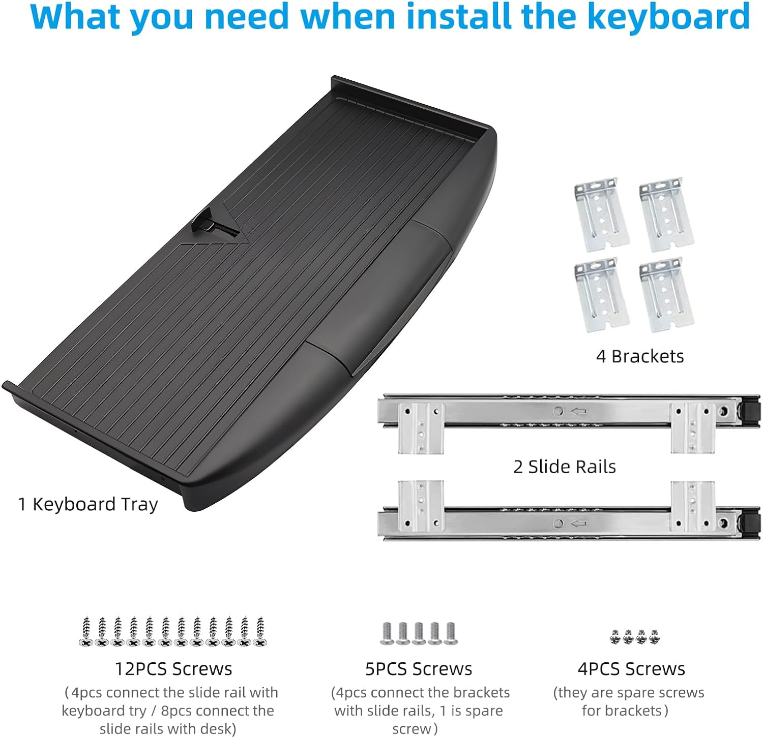 22"Wx11"D Under Desk Keyboard Tray Slide Out, Pull Out Keyboard Tray for Desk, Keyboard Holder Under Desk,Sturdy Keyboard Shelf Under Desk, Black Keyboard Drawer Desk Extender
