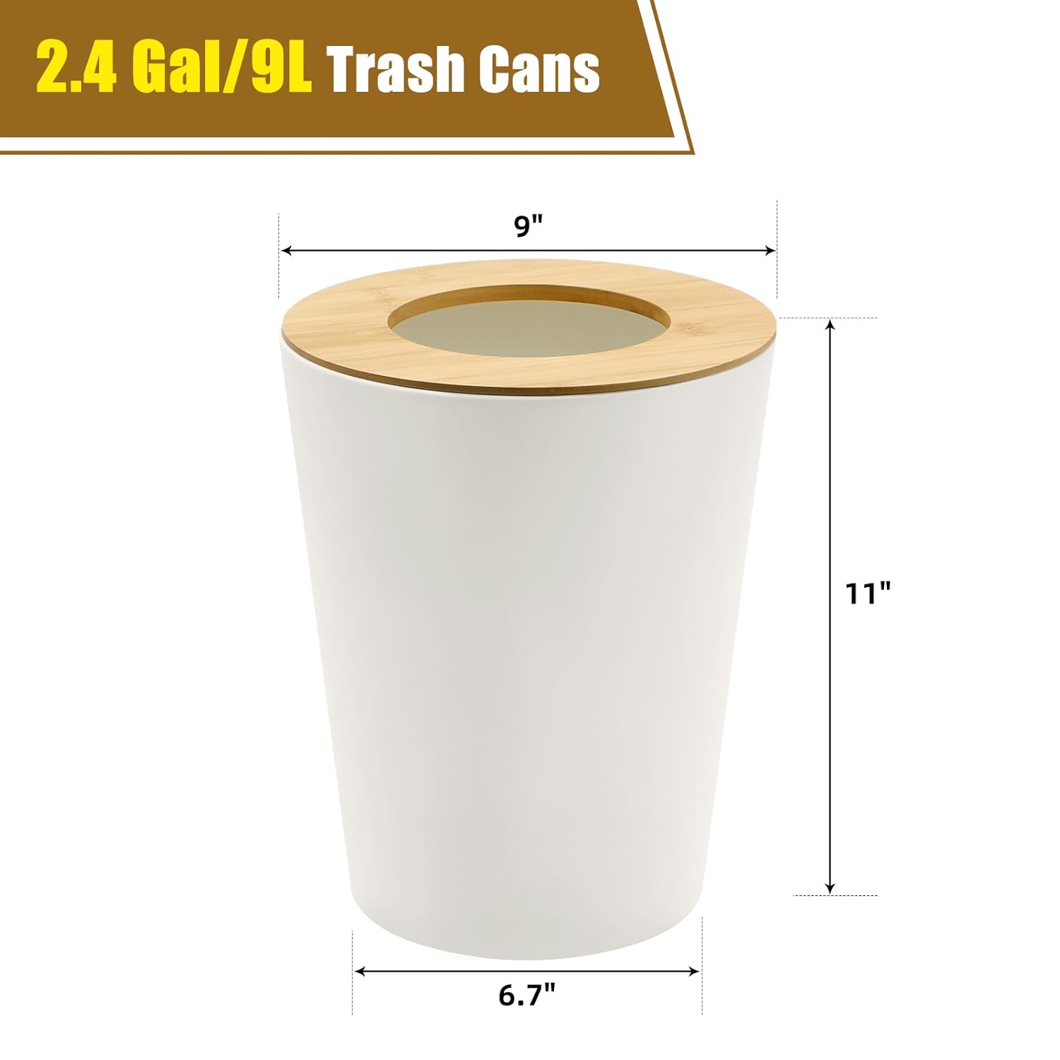2Pack 2.4 Gallon Small Modern Aesthetic Trash Can with Lid for Bedroom, White