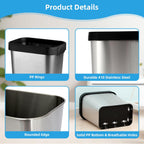 3 Pack Stainless Steel Trash Can 2 Gallon, Open Top Trash Can, 7" x 10" x 11", Rectangle Trash Can Kitchen - Slim and Narrow, Small Trash Can No Lid for Kitchen, Bathroom, Living Room, Office