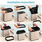 3 Pack Stainless Steel Trash Can 2 Gallon, Open Top Trash Can, 7" x 10" x 11", Rectangle Trash Can Kitchen - Slim and Narrow, Small Trash Can No Lid for Kitchen, Bathroom, Living Room, Office