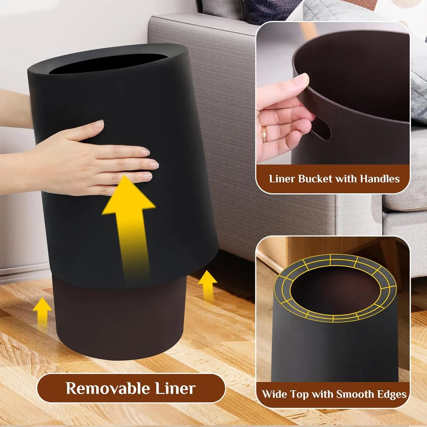 3Gal Modern Open Top Trash Can with Inner Bucket-2 Pcs.