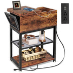 Side Table Living Room with Side Opening and Flip Top,12" D x 24" W x 28" H,Narrow End Table Rustic End Tables with USB Ports and Outlets, Narrow Side Table