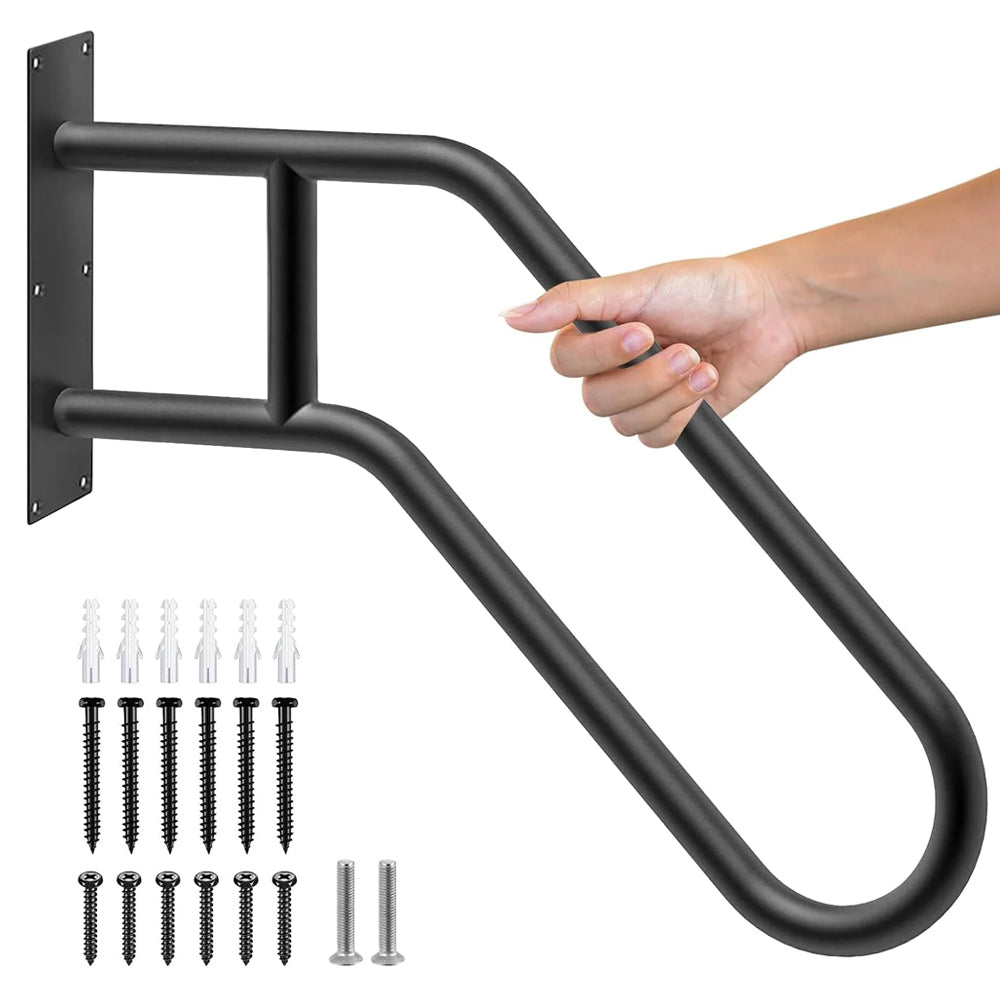 Wall Mount Handrail for Outdoor Steps, Metal Handrail for 1-3 Steps with Matte Finished, Railing for Outdoor and Indoor, U-Shape Safety Handle for Garage, Porch, Garden (22.8'' Length)
