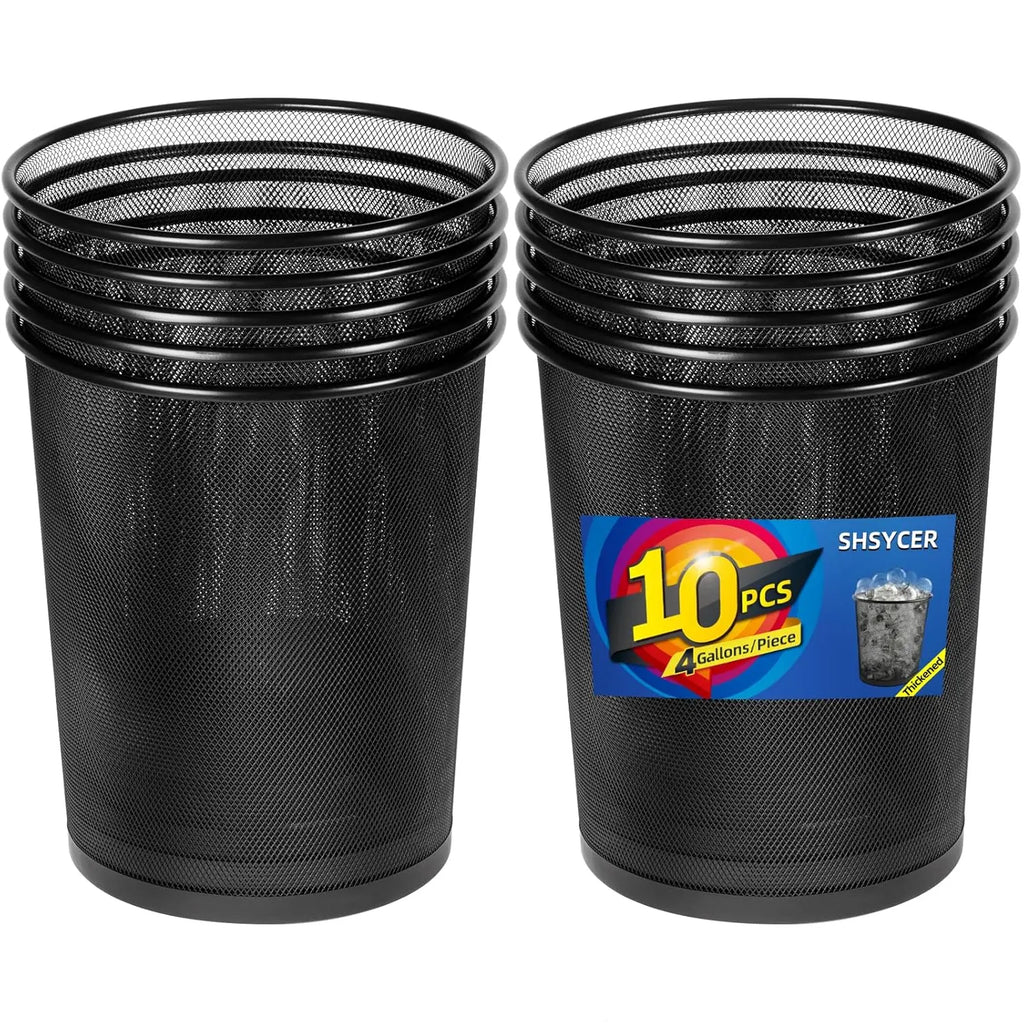 4-Gallon Black Round Metal Wire Trash Can-10 Pcs.