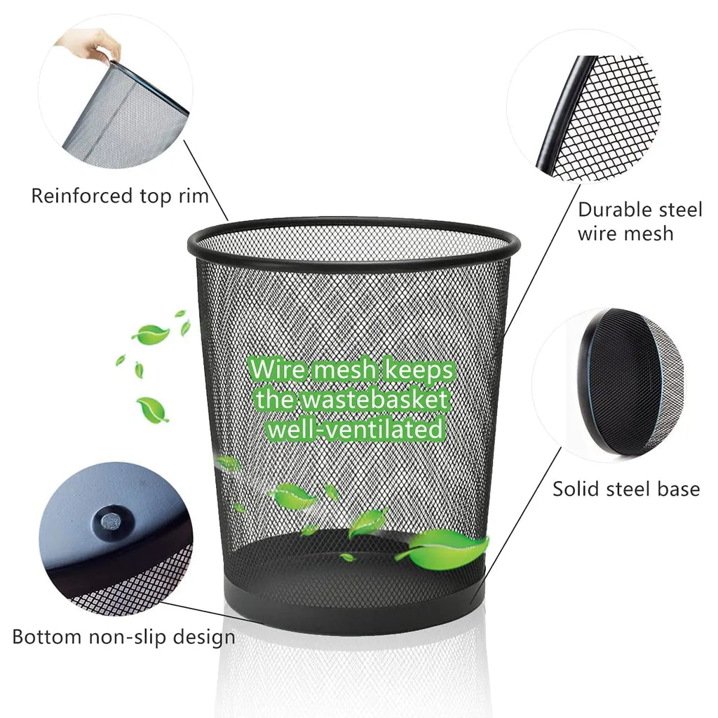 4-Gallon Black Round Metal Wire Trash Can-10 Pcs.