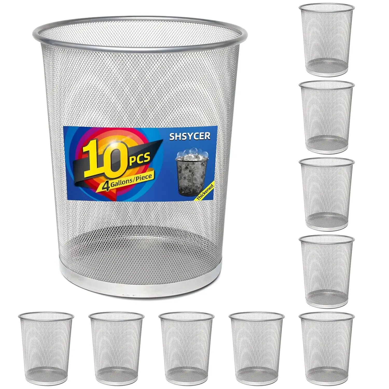 4-Gallon Black Round Metal Wire Trash Can-10 Pcs.
