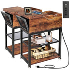 Side Table Living Room with Side Opening and Flip Top, 12" D x 24" W x 28" H, Narrow End Table Rustic End Tables with USB Ports and Outlets, Narrow Side Table(2 Pack)
