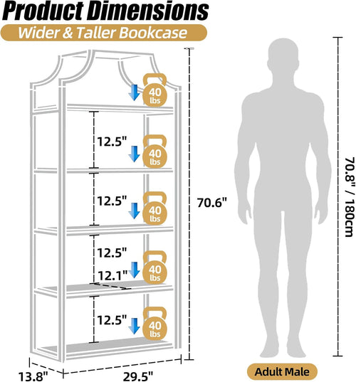 5-Tier Gold Bookcase, Bookshelf for Bedroom, Organizer Rack for Living Room, Gold Freestanding Display Shelf