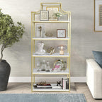 5-Tier Gold Bookcase, Bookshelf for Bedroom, Organizer Rack for Living Room, Gold Freestanding Display Shelf