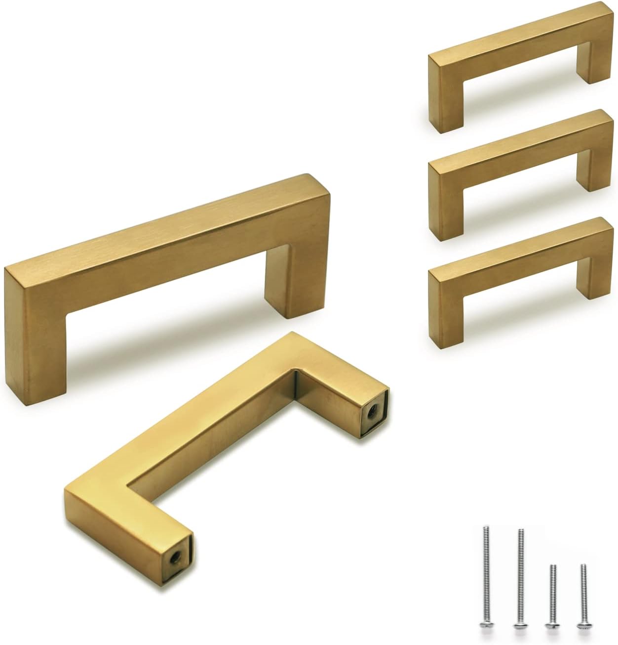 TooCust Brushed Brass Square Drawer Pulls 5 Pack, Modern Gold Cabinet Handles with 8 Inch (204mm) Hole Centers, Kitchen Cabinet Hardware and Dresser Pulls