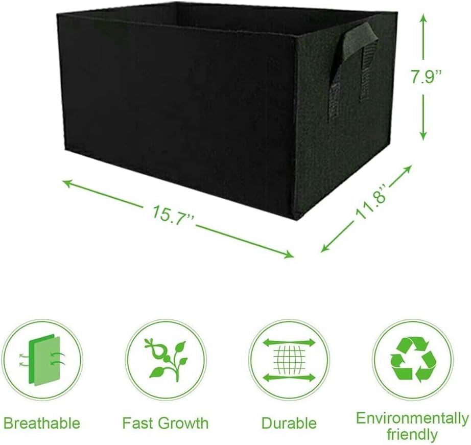 3-Pack Grow Bags Black, Rectangle Grow Bag With Handles, 6 Gallon Thickened Non-Woven Grow Bags, Durable & Breathable, Rectangular Garden Pots Containers For Vegetables Greenhouse Onion Plants Flower