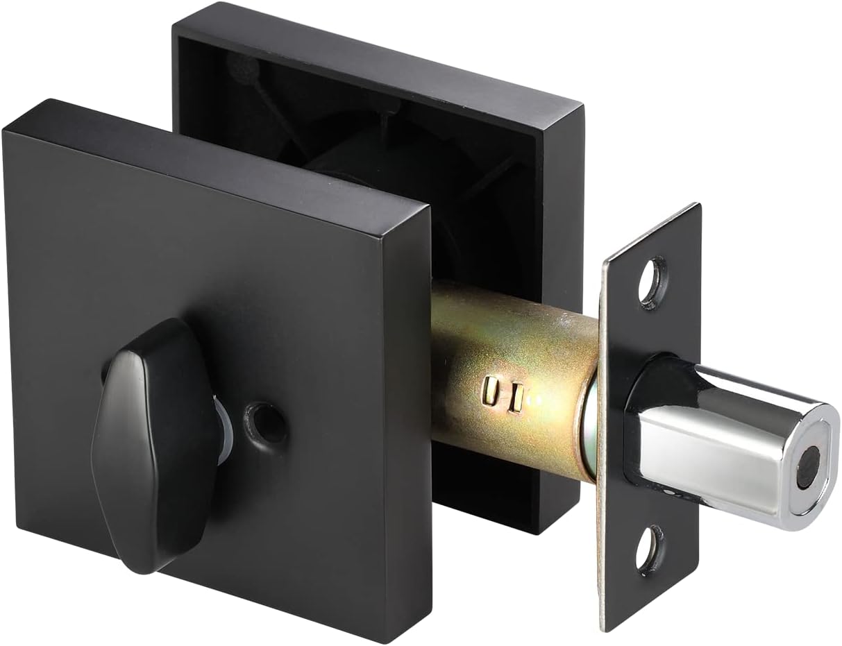 Square Single Cylinder Deadbolt, Modern Deadbolt Lock with Keys, Door Locks with Deadbolt, Matte Black Deadbolt for Front Door Entrance, Front Door Security Lock, Keyed 1 Side