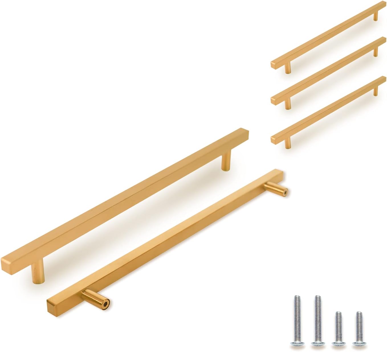 TooCust 2 Pack Brushed Brass Kitchen Cabinet Handles, Cabinet Pulls with 3.75 Inch (96mm) Hole Centers, Gold Dresser Handle with Brushed Finish, Modern Furniture Drawer Knobs