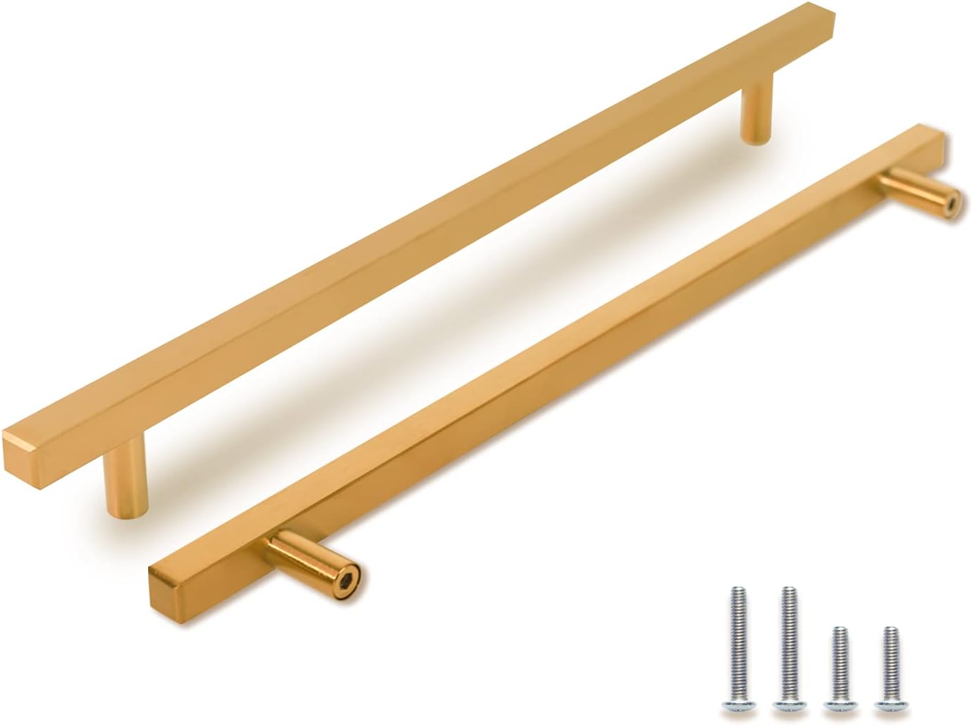 TooCust 2 Pack Brushed Brass Kitchen Cabinet Handles, Cabinet Pulls with 3.75 Inch (96mm) Hole Centers, Gold Dresser Handle with Brushed Finish, Modern Furniture Drawer Knobs