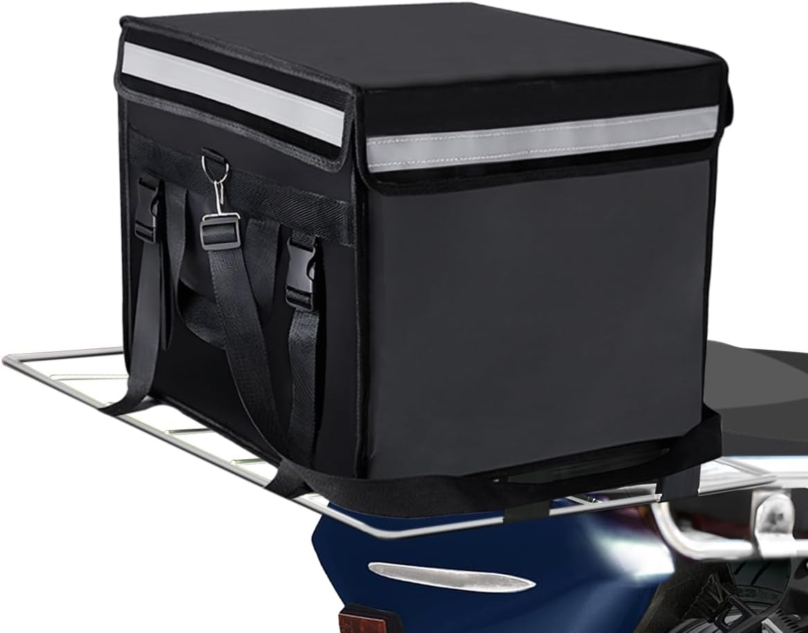 Large Insulated Food Delivery Bag with Fixed Base and Internal Frame, L-17.7"x11.4"x13", Commercial Insulated Food Delivery Bag w/ Divider, Waterproof & Foldable Catering Bag Food Deliveries, Black