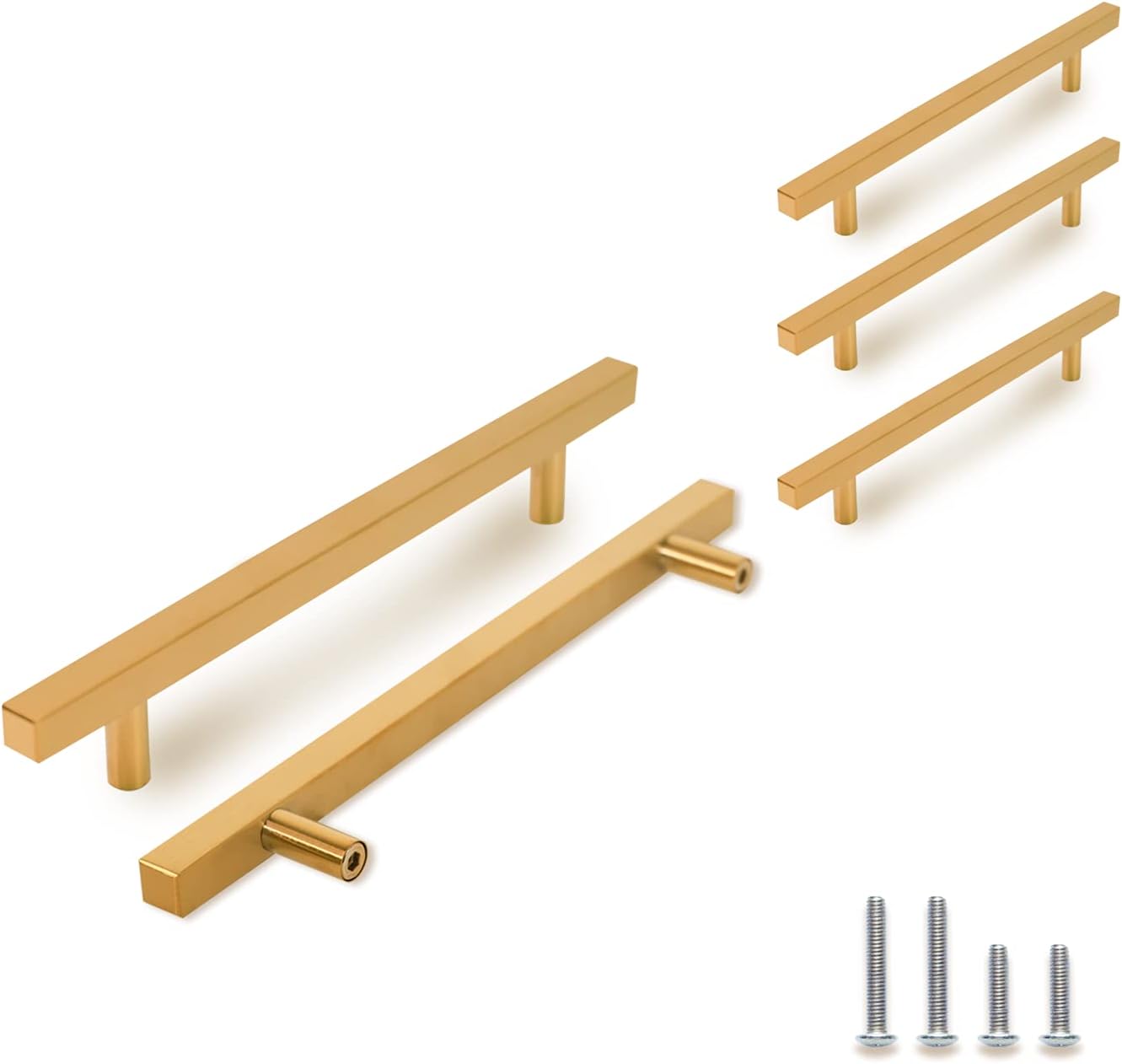 TooCust 2 Pack Brushed Brass Kitchen Cabinet Handles, Cabinet Pulls with 3.75 Inch (96mm) Hole Centers, Gold Dresser Handle with Brushed Finish, Modern Furniture Drawer Knobs