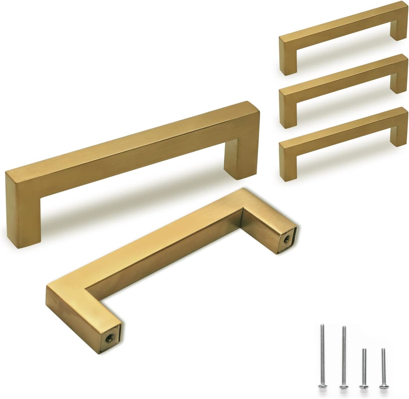 TooCust Brushed Brass Square Drawer Pulls 2 Pack, Modern Gold Cabinet Handles with 3 Inch (76mm) Hole Centers, Kitchen Cabinet Hardware and Dresser Pulls