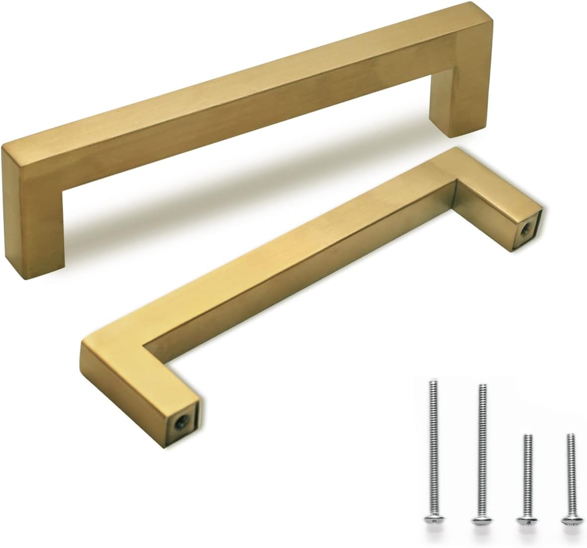 TooCust Brushed Brass Square Drawer Pulls 5 Pack, Modern Gold Cabinet Handles with 8 Inch (204mm) Hole Centers, Kitchen Cabinet Hardware and Dresser Pulls