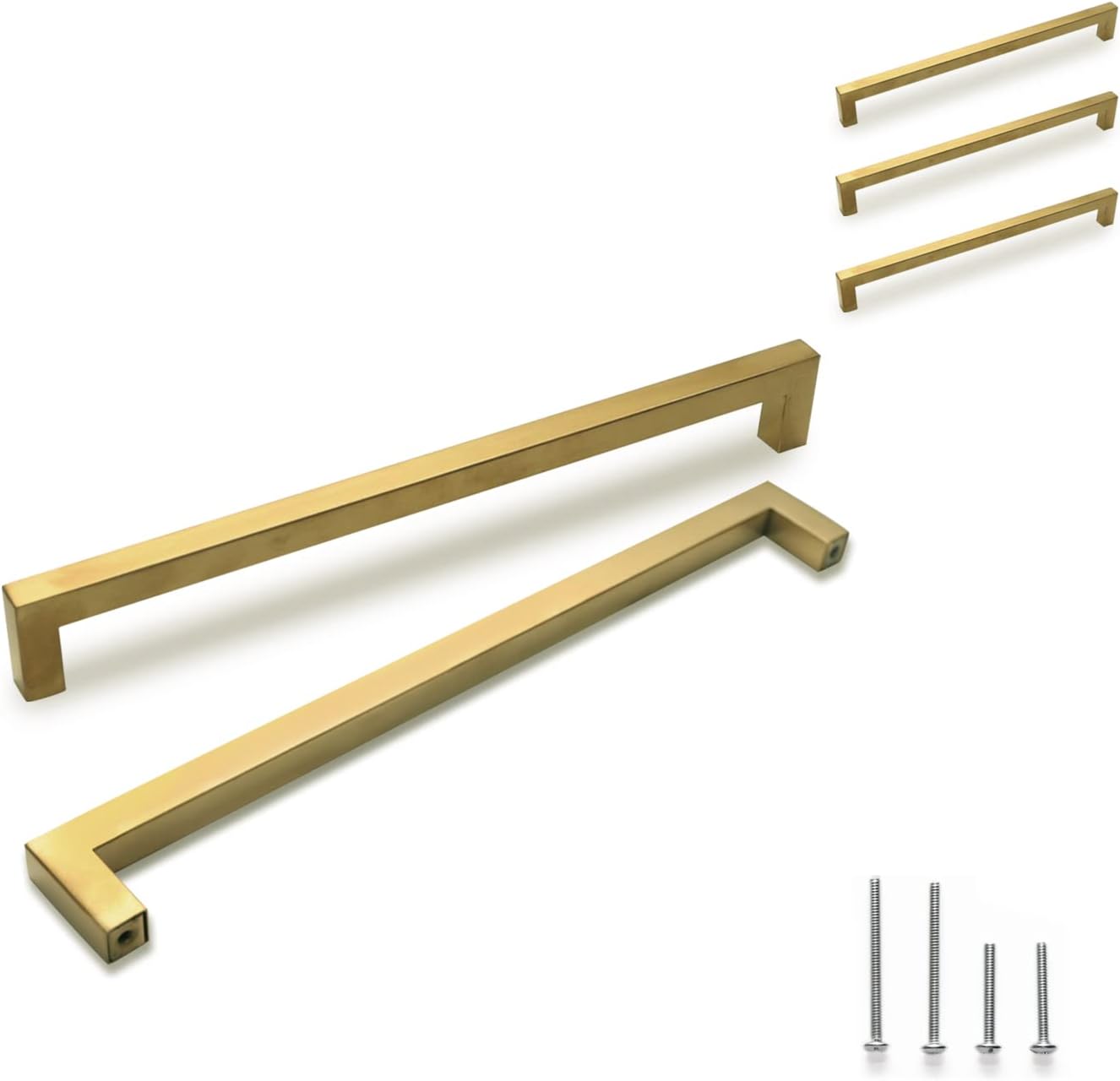 TooCust Brushed Brass Square Drawer Pulls 2 Pack, Modern Gold Cabinet Handles with 4 Inch (102mm) Hole Centers, Kitchen Cabinet Hardware and Dresser Pulls