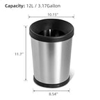 12 L / 3 Gallon Stainless Steel Trash Can, Round Small Metal Trash Can 2 Pack, No Lid, 8.5" x 10" x 12", Modern Garbage Can Open Top, Silver Bathroom Trash Can for Kitchen, Bedroom, Home Office