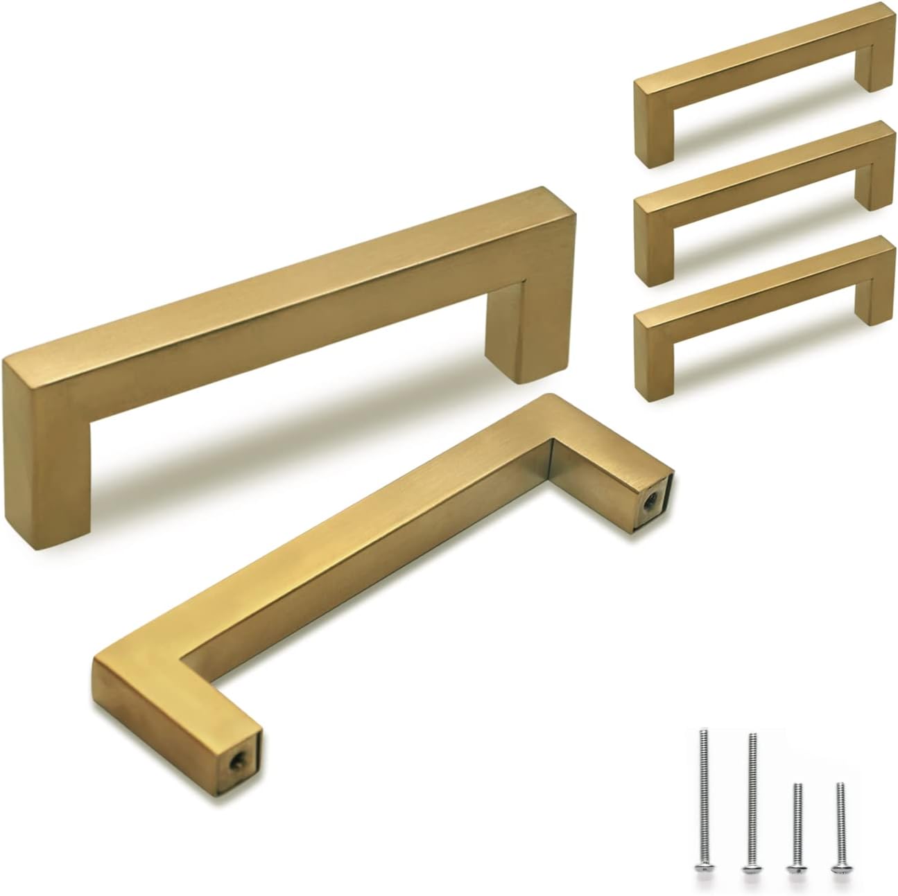 TooCust Brushed Brass Square Drawer Pulls 5 Pack, Modern Gold Cabinet Handles with 8 Inch (204mm) Hole Centers, Kitchen Cabinet Hardware and Dresser Pulls