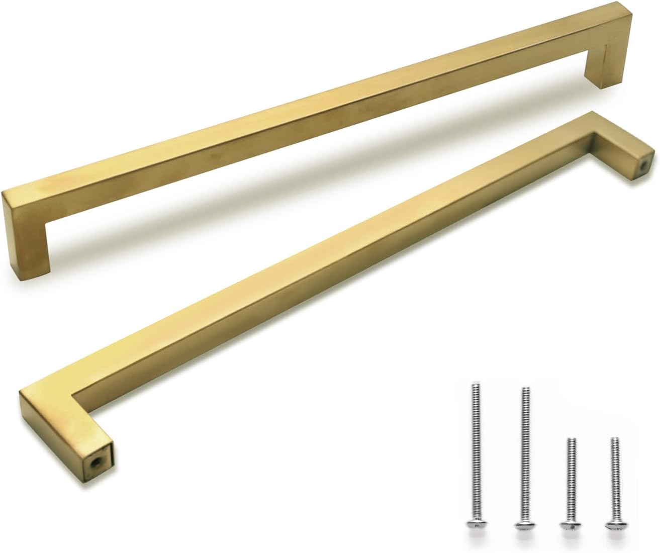 TooCust Brushed Brass Square Drawer Pulls 2 Pack, Modern Gold Cabinet Handles with 3 Inch (76mm) Hole Centers, Kitchen Cabinet Hardware and Dresser Pulls
