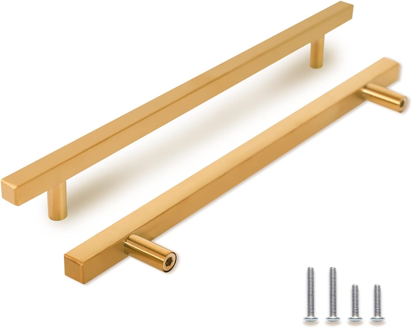 TooCust 2 Pack Brushed Brass Kitchen Cabinet Handles, Cabinet Pulls with 3.75 Inch (96mm) Hole Centers, Gold Dresser Handle with Brushed Finish, Modern Furniture Drawer Knobs