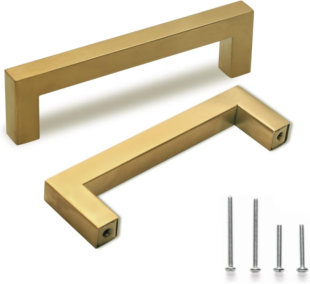 TooCust Brushed Brass Square Drawer Pulls 5 Pack, Modern Gold Cabinet Handles with 8 Inch (204mm) Hole Centers, Kitchen Cabinet Hardware and Dresser Pulls