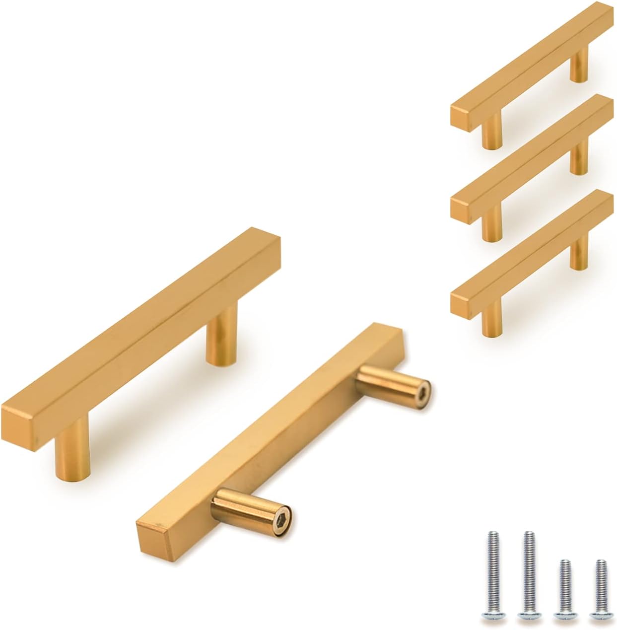TooCust 2 Pack Brushed Brass Kitchen Cabinet Handles, Cabinet Pulls with 3.75 Inch (96mm) Hole Centers, Gold Dresser Handle with Brushed Finish, Modern Furniture Drawer Knobs