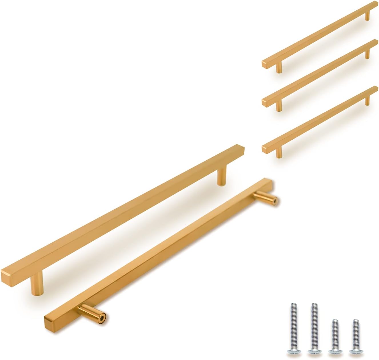 TooCust 2 Pack Brushed Brass Kitchen Cabinet Handles, Cabinet Pulls with 3.75 Inch (96mm) Hole Centers, Gold Dresser Handle with Brushed Finish, Modern Furniture Drawer Knobs