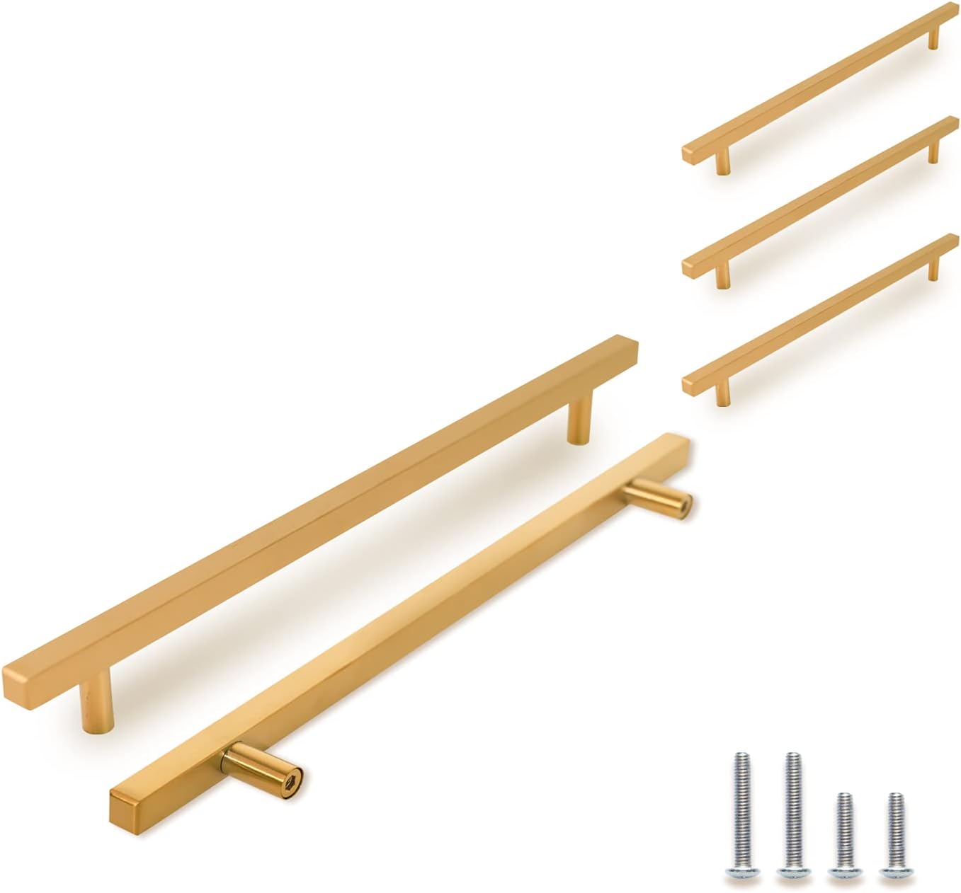 TooCust 2 Pack Brushed Brass Kitchen Cabinet Handles, Cabinet Pulls with 3.75 Inch (96mm) Hole Centers, Gold Dresser Handle with Brushed Finish, Modern Furniture Drawer Knobs