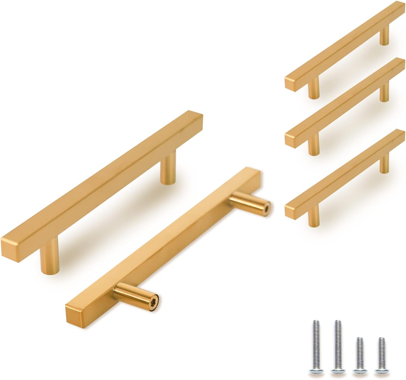 TooCust 2 Pack Brushed Brass Kitchen Cabinet Handles, Cabinet Pulls with 8 Inch (204mm) Hole Centers, Gold Dresser Handle with Brushed Finish, Modern Furniture Drawer Knobs