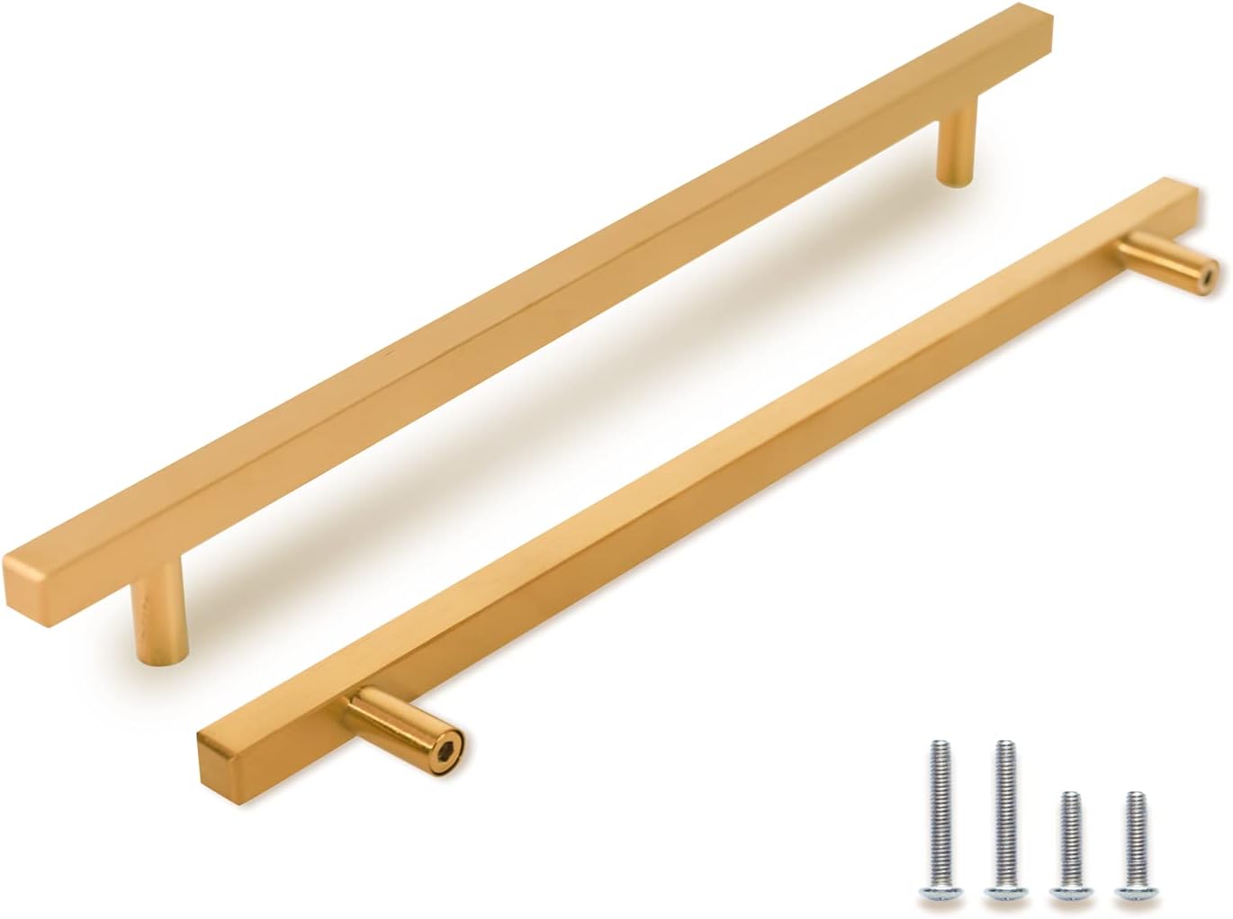 TooCust 2 Pack Brushed Brass Kitchen Cabinet Handles, Cabinet Pulls with 8 Inch (204mm) Hole Centers, Gold Dresser Handle with Brushed Finish, Modern Furniture Drawer Knobs