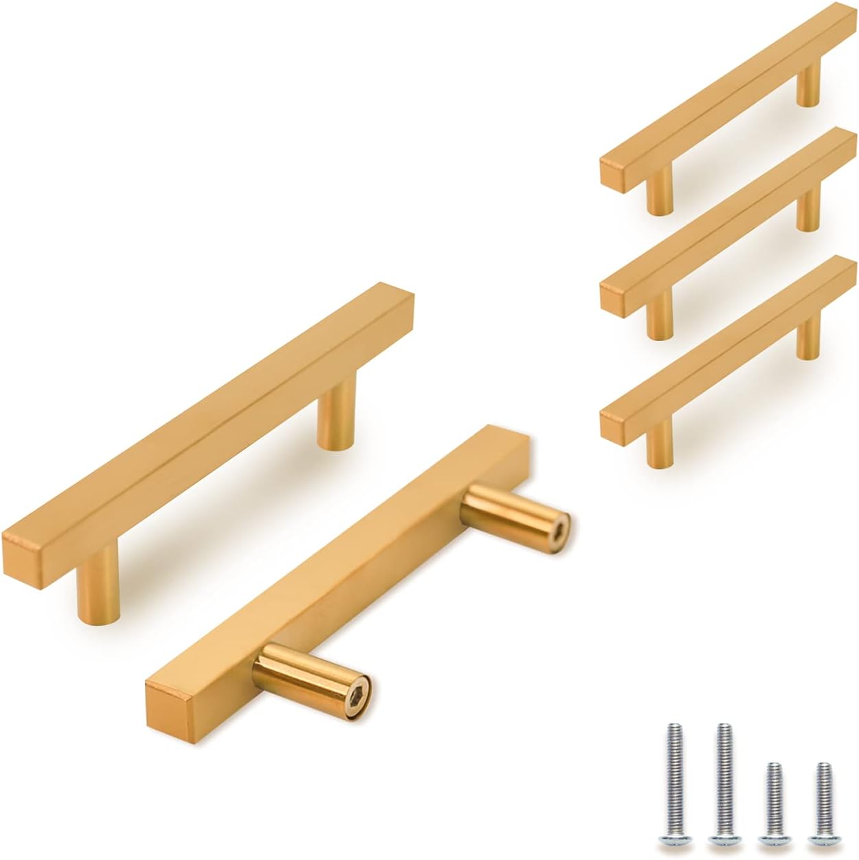 TooCust 2 Pack Brushed Brass Kitchen Cabinet Handles, Cabinet Pulls with 8 Inch (204mm) Hole Centers, Gold Dresser Handle with Brushed Finish, Modern Furniture Drawer Knobs