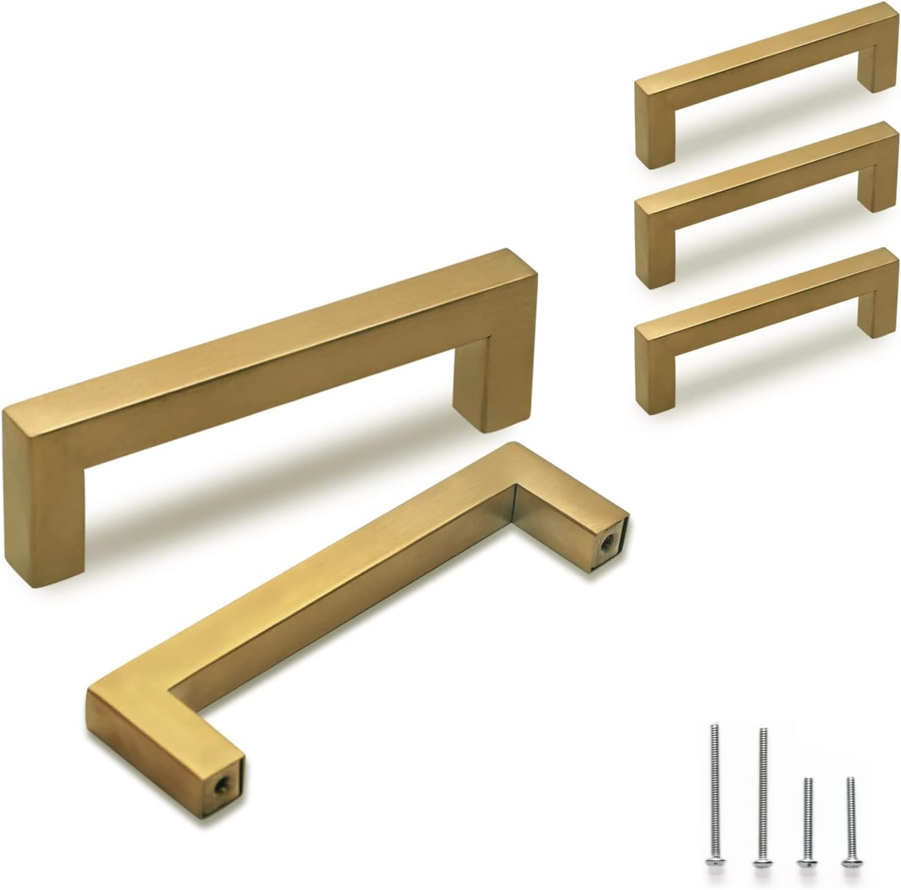 TooCust Brushed Brass Square Drawer Pulls 2 Pack, Modern Gold Cabinet Handles with 3 Inch (76mm) Hole Centers, Kitchen Cabinet Hardware and Dresser Pulls