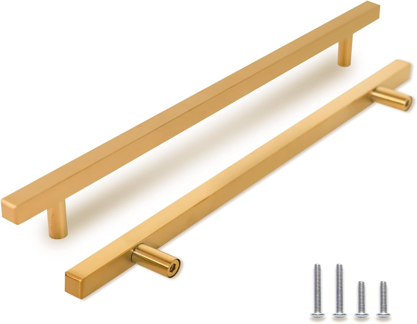 TooCust 2 Pack Brushed Brass Kitchen Cabinet Handles, Cabinet Pulls with 3.75 Inch (96mm) Hole Centers, Gold Dresser Handle with Brushed Finish, Modern Furniture Drawer Knobs