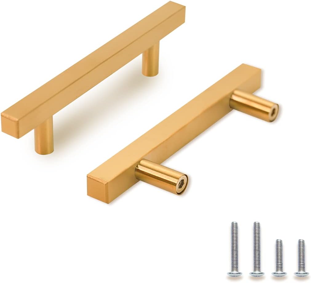 TooCust 2 Pack Brushed Brass Kitchen Cabinet Handles, Cabinet Pulls with 8 Inch (204mm) Hole Centers, Gold Dresser Handle with Brushed Finish, Modern Furniture Drawer Knobs