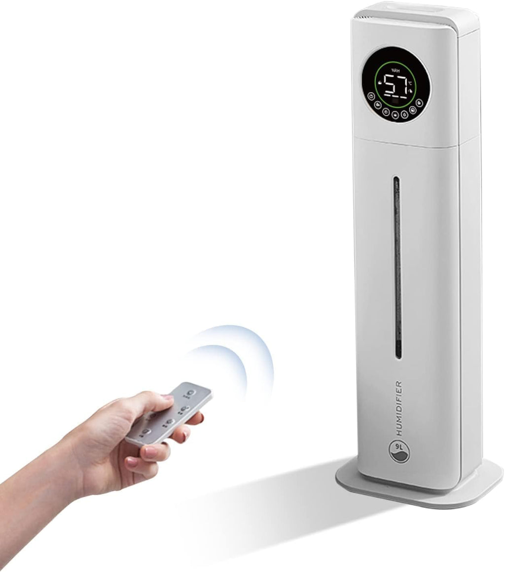 9l/2.4Gal Air Humidifier for Home, Floor Standing Humidifier for Large Room, Top Fill Humidifier with Built-in Filtration, Automatic Shut-Off, Touch & Remote Control, Essential Oil Box