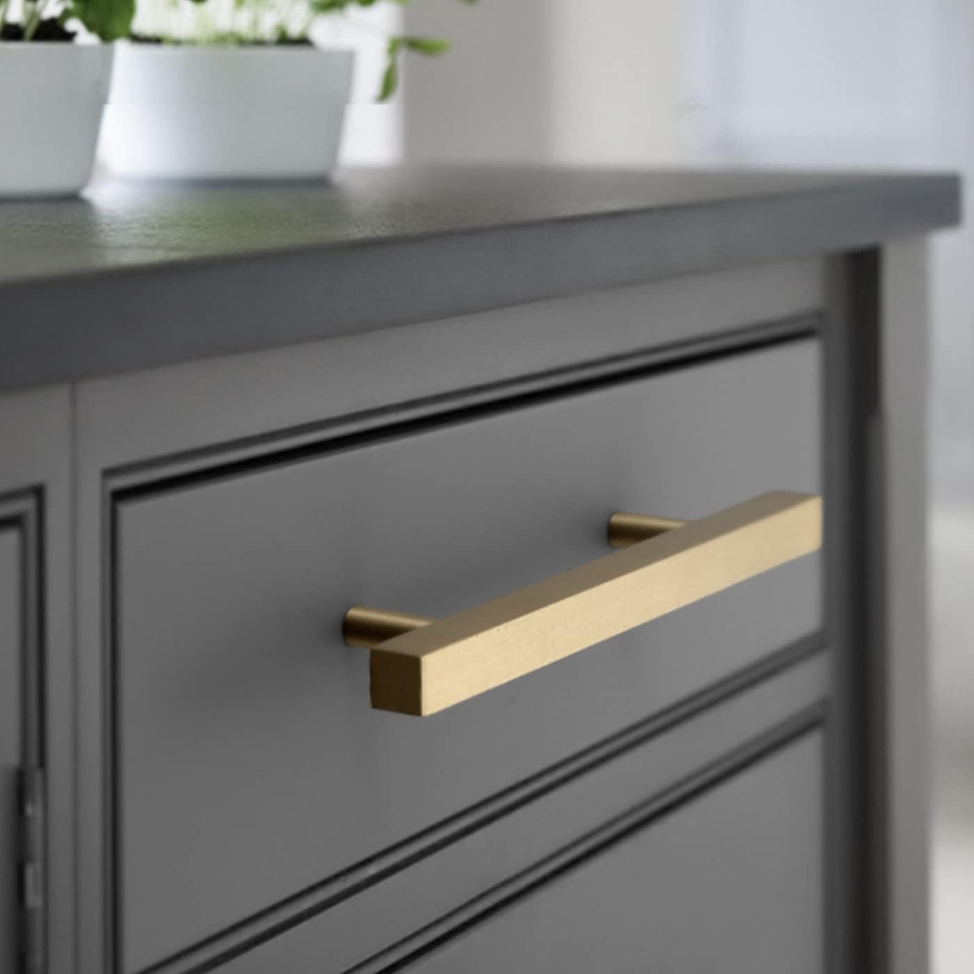 TooCust 2 Pack Brushed Brass Kitchen Cabinet Handles, Cabinet Pulls with 3.75 Inch (96mm) Hole Centers, Gold Dresser Handle with Brushed Finish, Modern Furniture Drawer Knobs