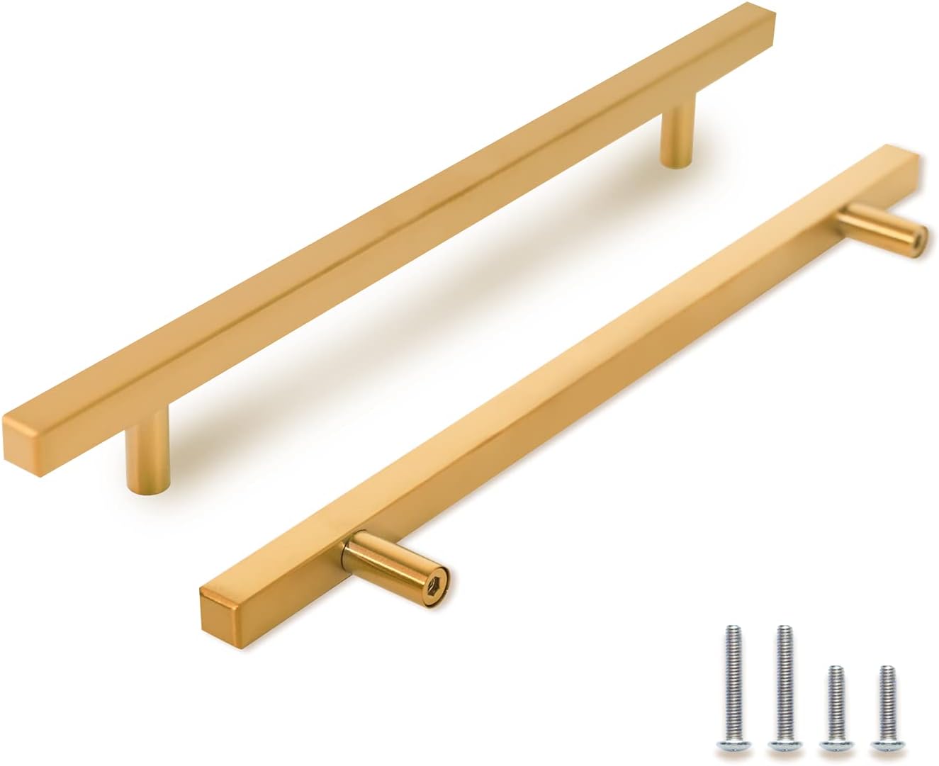 TooCust 2 Pack Brushed Brass Kitchen Cabinet Handles, Cabinet Pulls with 8 Inch (204mm) Hole Centers, Gold Dresser Handle with Brushed Finish, Modern Furniture Drawer Knobs