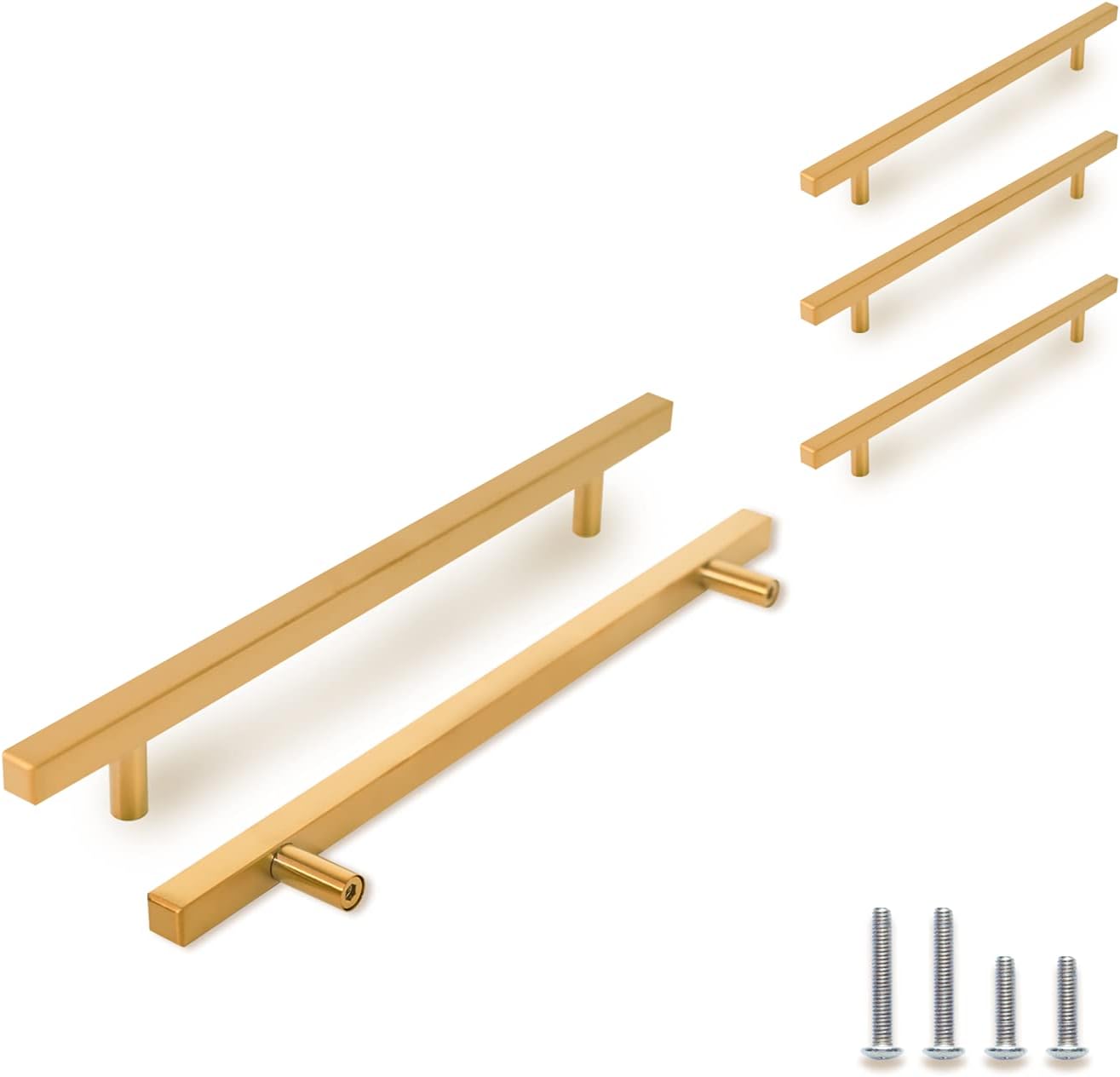 TooCust 2 Pack Brushed Brass Kitchen Cabinet Handles, Cabinet Pulls with 8 Inch (204mm) Hole Centers, Gold Dresser Handle with Brushed Finish, Modern Furniture Drawer Knobs