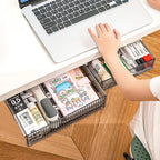 2Pcs Under Desk Storage Drawers Slide Out,Large&Medium, Stick On Desk Drawer Under Desk,Under Desk Organizer Hidden Under Table Drawer for Home Office School Organization and Storage-Transparent Black