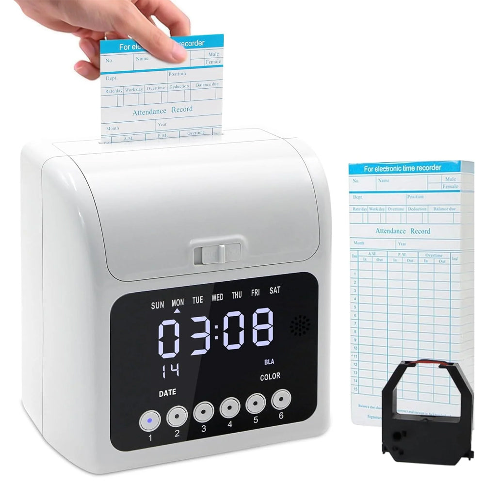 Time Clock with Passcode, Auto-Align Time Clocks for Small Business, Time Clock Punch Machine with 50-Piece Time Cards, and One Ink Ribbon Cartridge