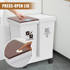 6 Gallon - 12L x 2 Compartment Trash Can with Wheels, Double Garbage Can and Recycling Bin with Lid, Detachable & Press-Open Lid Sorting Trash Can Kitchen, Plastic Dual Compartment Trash Can Kitchen