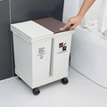 6 Gallon - 12L x 2 Compartment Trash Can with Wheels, Double Garbage Can and Recycling Bin with Lid, Detachable & Press-Open Lid Sorting Trash Can Kitchen, Plastic Dual Compartment Trash Can Kitchen