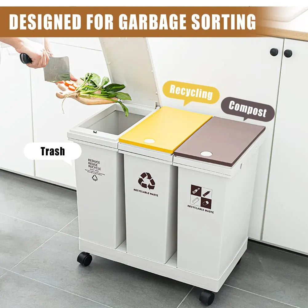 Mobile Detachable & Press-Open Compartment Trash Can