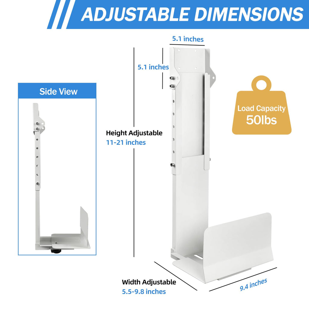 Heavy Duty Computer Wall Mount PC Case - Upgraded, Also Great for PC Mount Under Desk - Height Adjustable from 11" to 21", Width Adjustable from 5.5" to 9.8", Computer Tower Under Desk Home Office