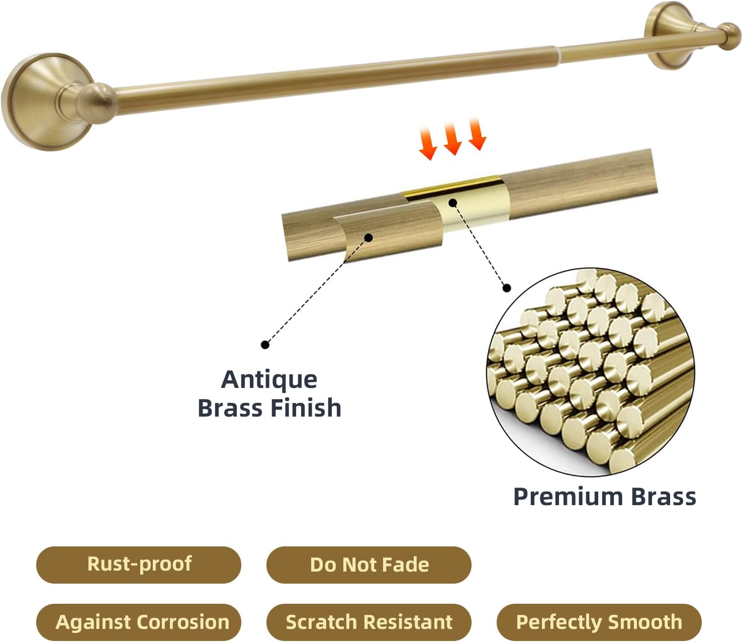 4 Piece Antique Brass Gold Bathroom Towel Bar Set - Toocust 16"-27.7" Adjustable Towel Bar for Bathroom, Wall Mounted Antique Brass Bathroom Hardware, Antique Brass Towel Holder